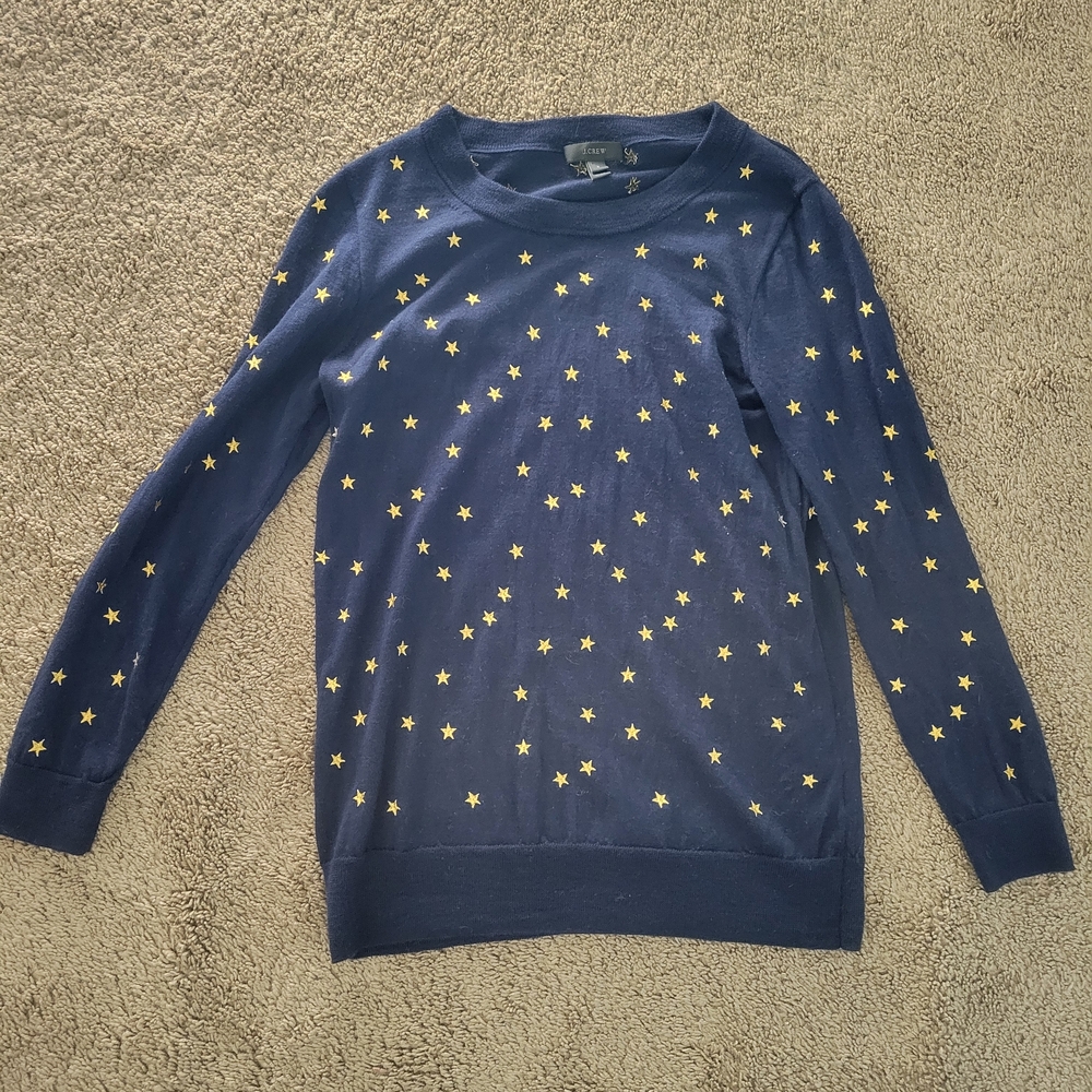J. Crew Navy Sweater with Yellow Star Pattern Size Snall